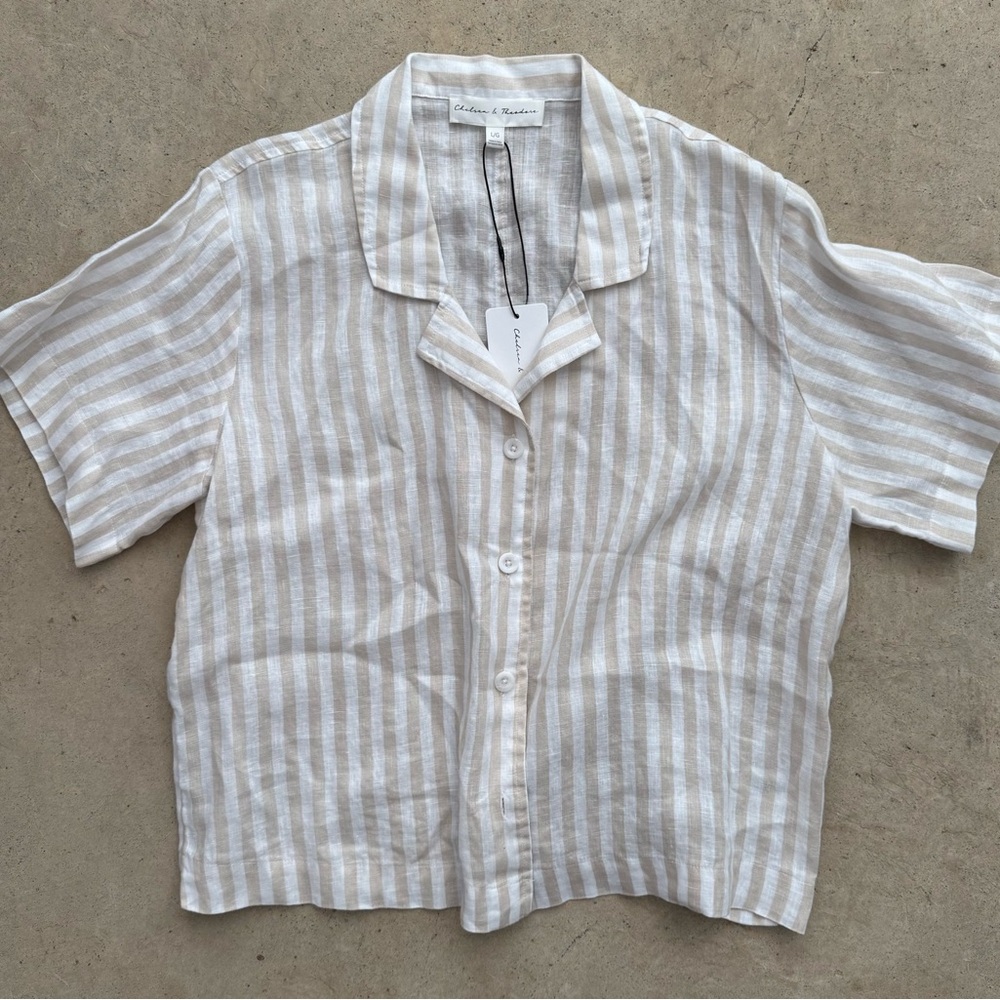 Chelsea & Theodore Cream Striped Casual Shirt